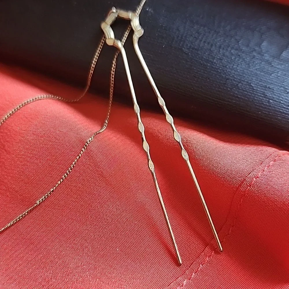 Antique Victorian Ladies Pince~nez Spectacles With Gold Tone Hair Pin & Chain